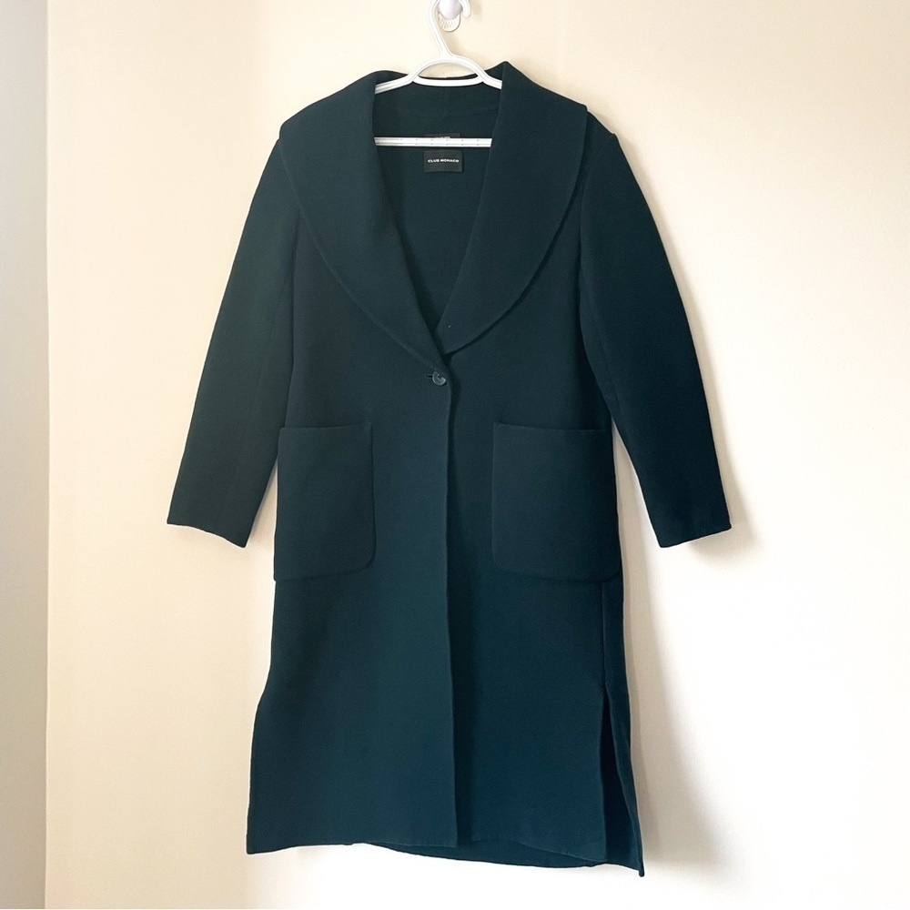 CLUB MONACO Long Wool Oversized Coat Cardigan in Emerald Green Size Medium